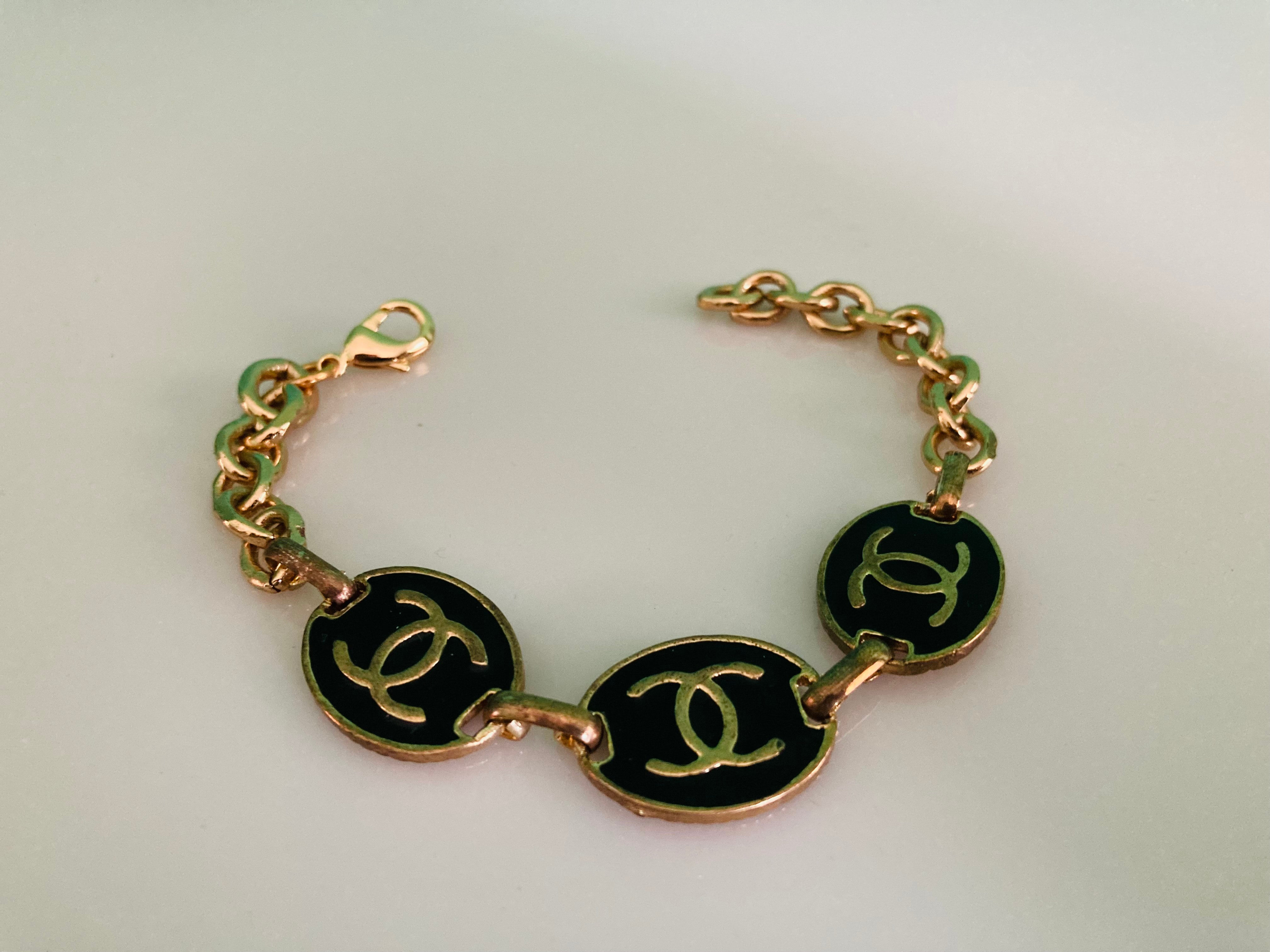 Vintage Chanel Gold Tone & Black Leather Hinge Bracelet Size 6.5 | eBay