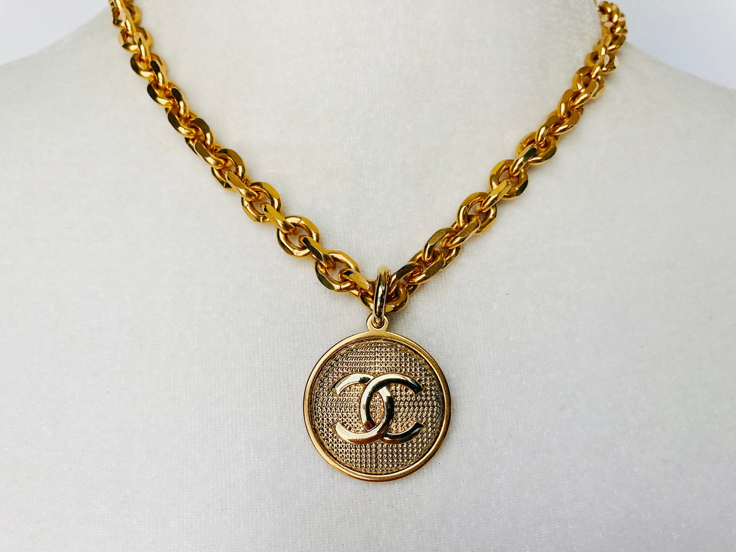 Large Gold Chanel Button Necklace