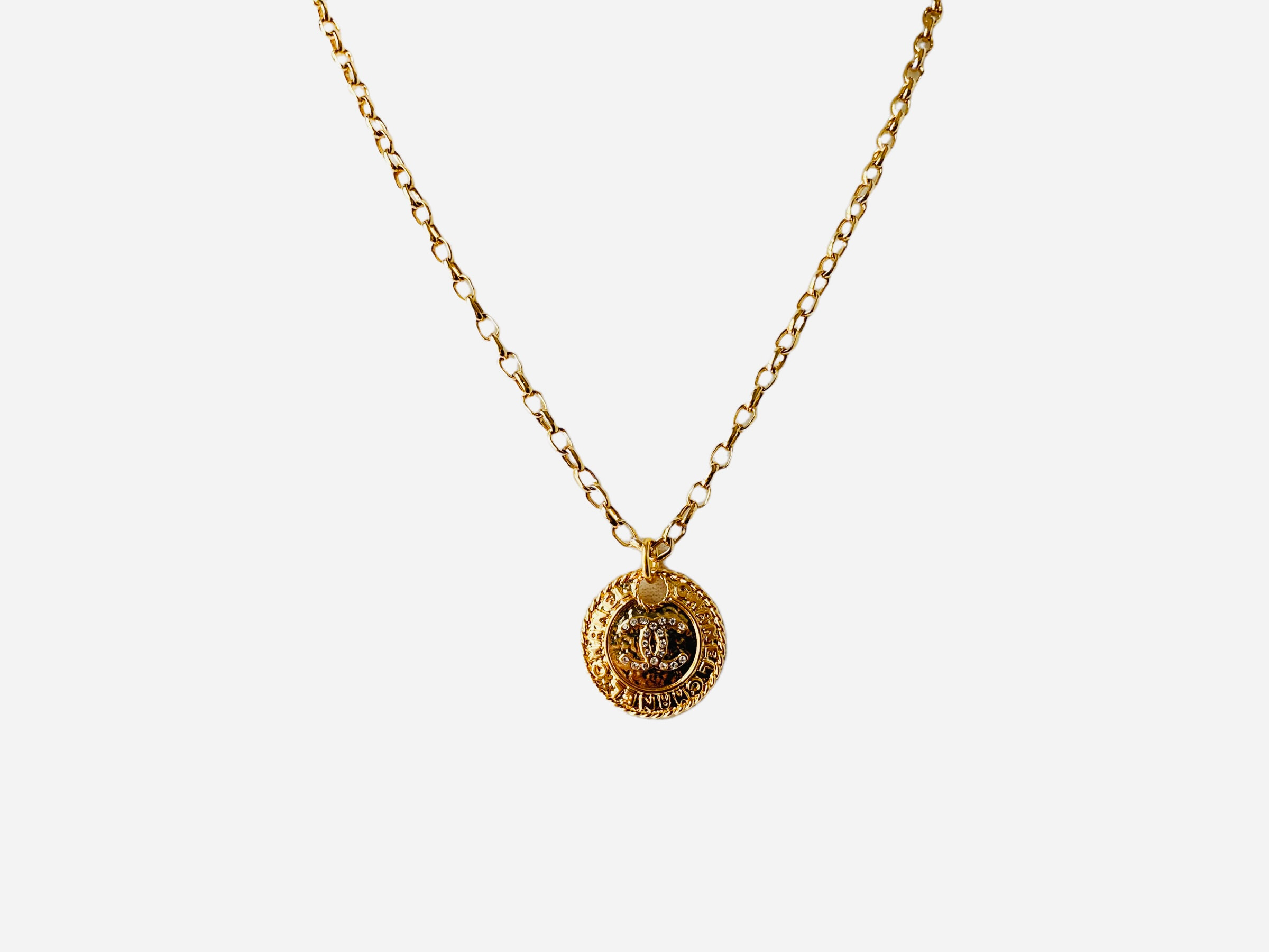 Repurposed Chanel Crystal & Gold Charm Necklace