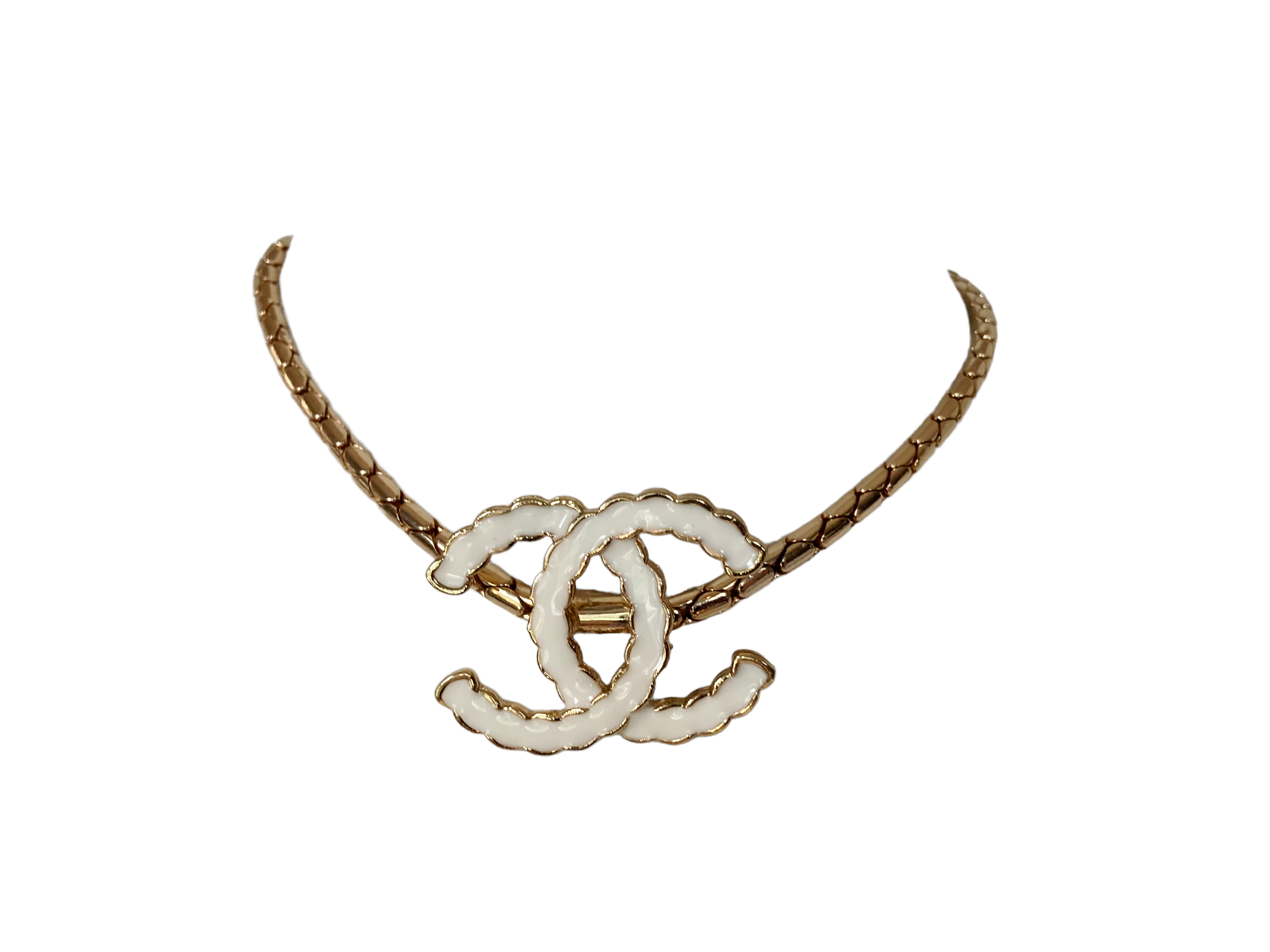 Repurposed Chanel Gold & White Logo Necklace